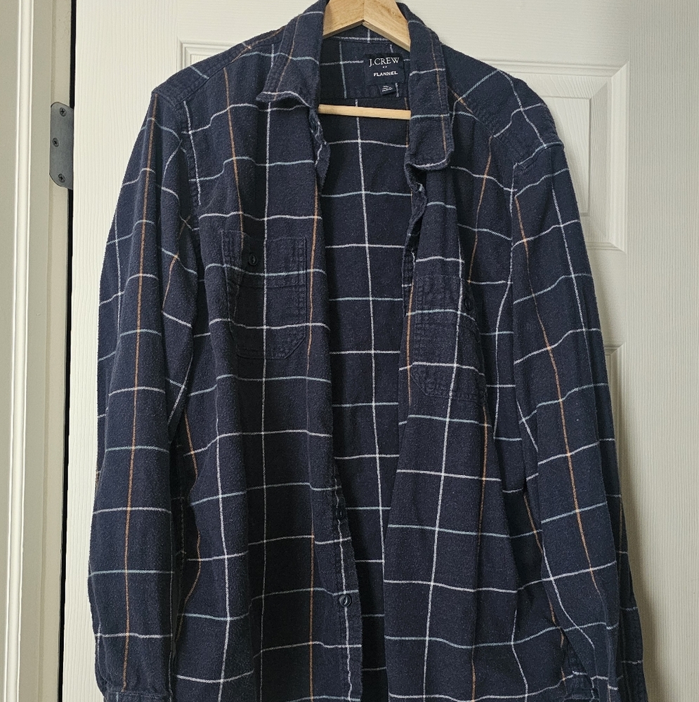 J. Crew Dark Blue Plaid Flannel Shirt
